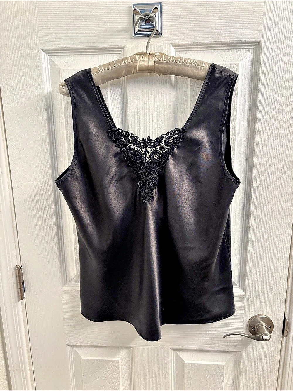 Escapades Vintage Black Camisole Tank Top Lace Appliqué Made USA- Large